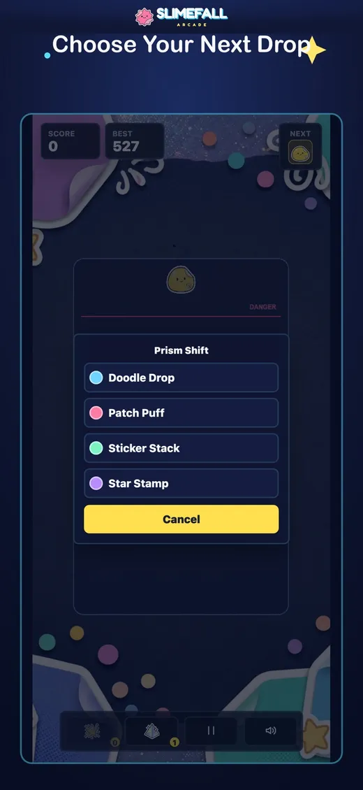Slimefall Arcade: choose your next drop.