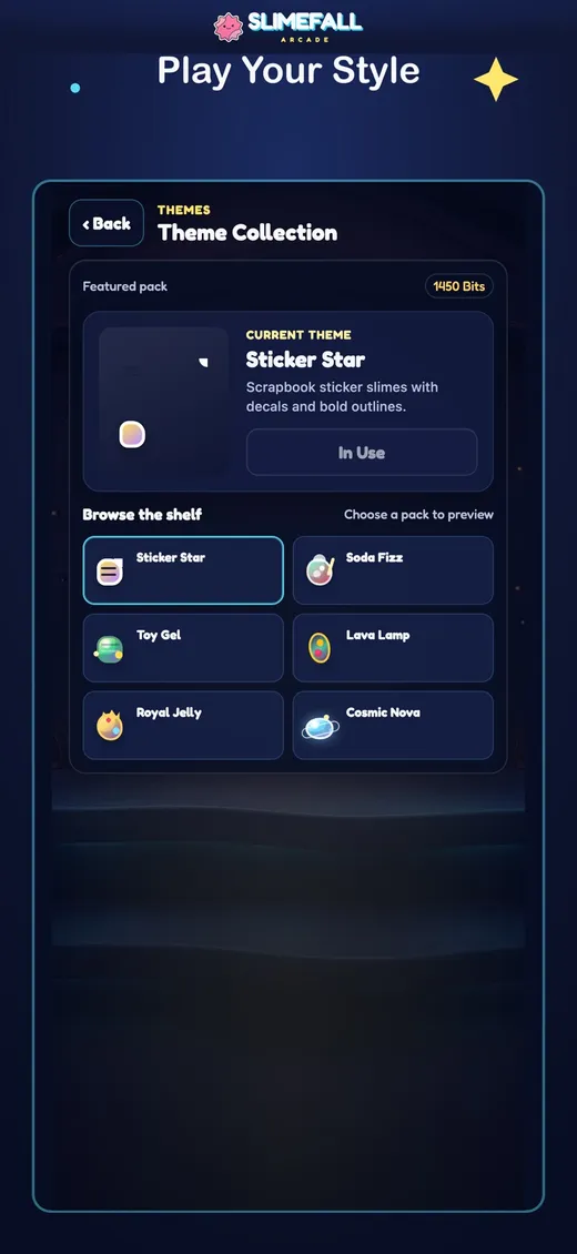 Slimefall Arcade: play your style with Arcade, Daily, and Cozy modes.